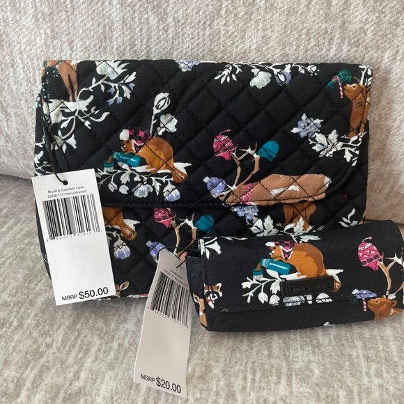 Vera Bradley Set of Brush & Cosmetic Case & Kiss Me Twice Case - Merry Mischief - Picture 4 of 10
